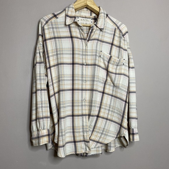 Free People We The Free Hidden Valley Button Up Shirt Beige Plaid Size L Women's - Picture 11 of 15